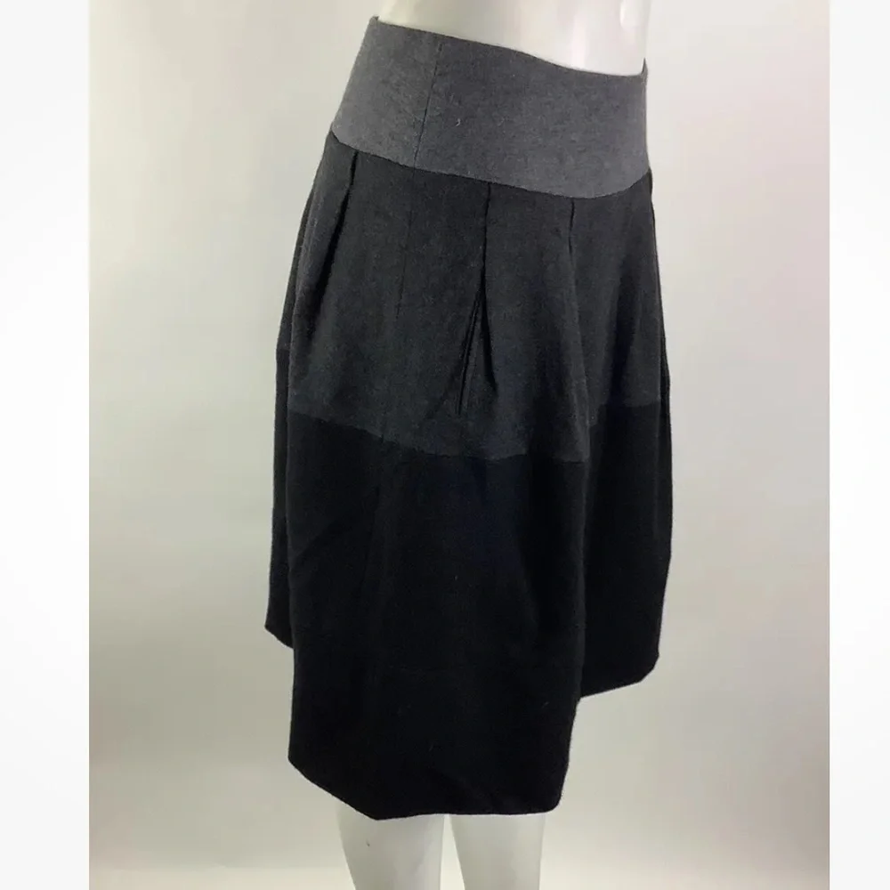 Vince Sz 4 Wool Angora Color Block Pleat A-Line Skirt Black Gray Business - Picture 3 of 7